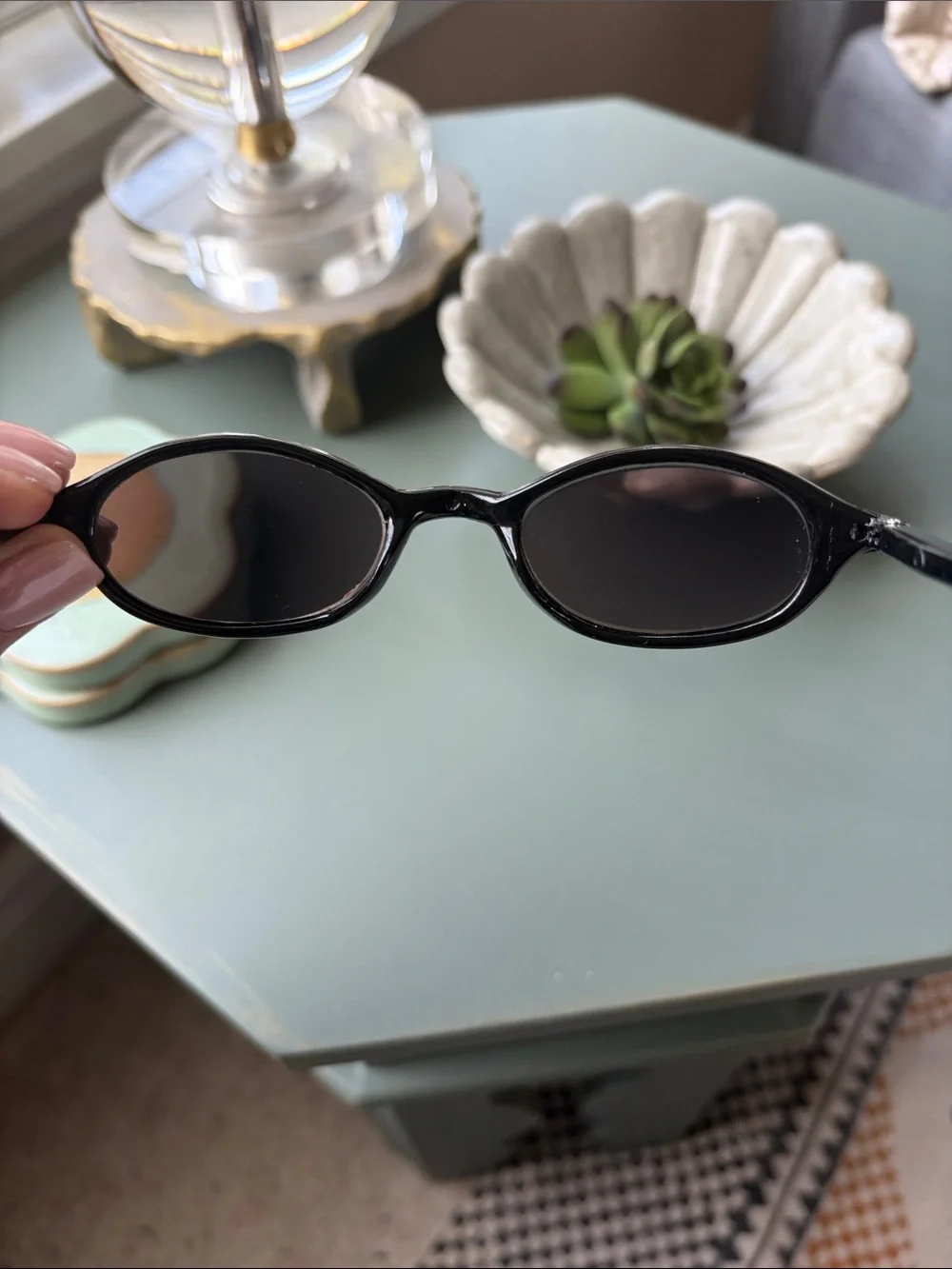 Black Oval Sunglasses with Multicolor Hand-Painted Accents